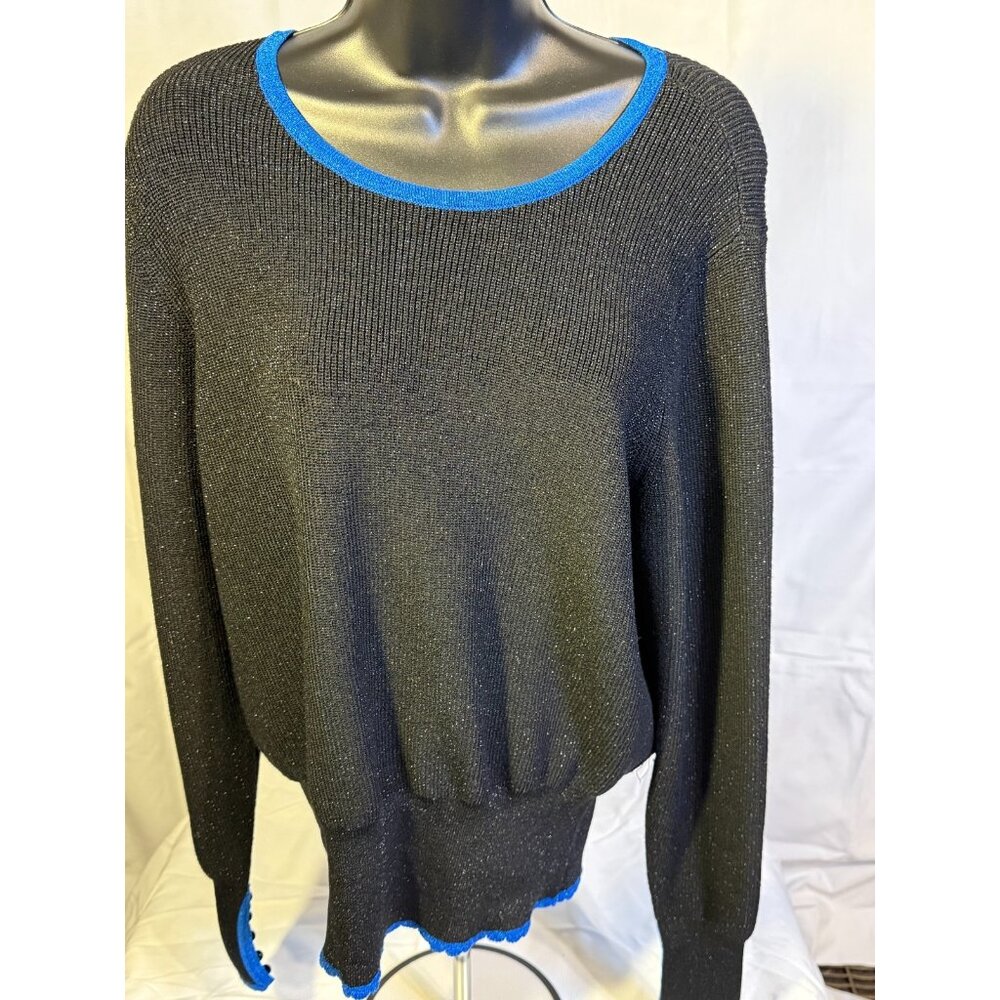 Liz Claiborne Knit Sweater Black Sprakles blue Women’s Crew vintage Large L